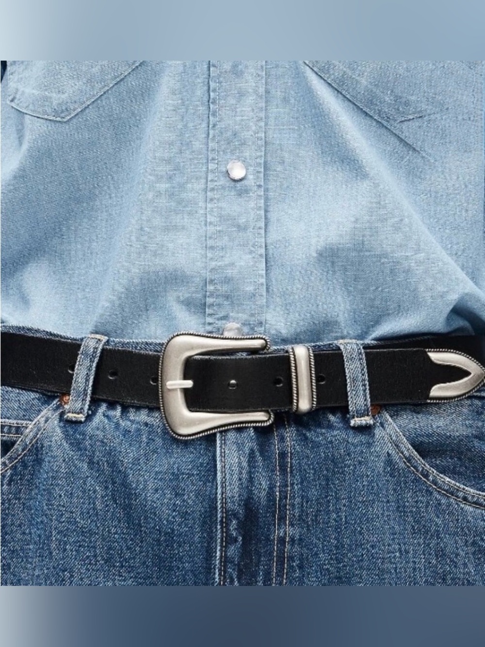 NEW J. Crew Western silver buckle belt in black Italian leather CR829 Medium - Picture 2 of 10